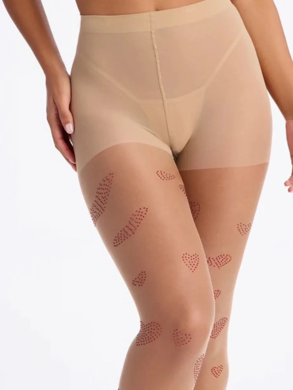Sheer Heart Pattern Tights in Nude
